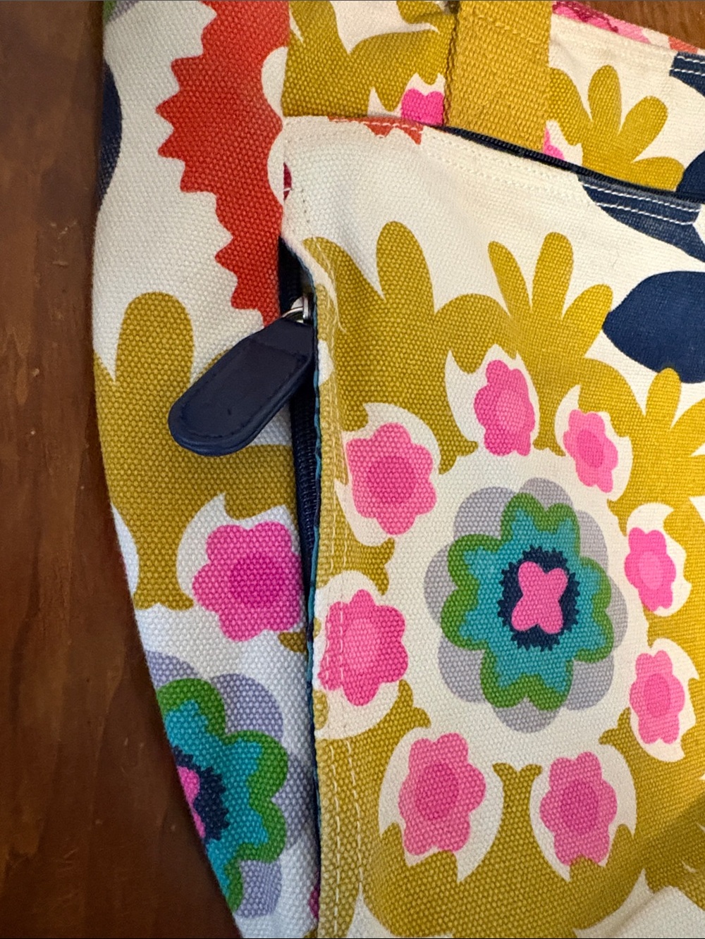 French Bull Floral Canvas Tote Bag with Mustard Handles - Picture 5 of 6